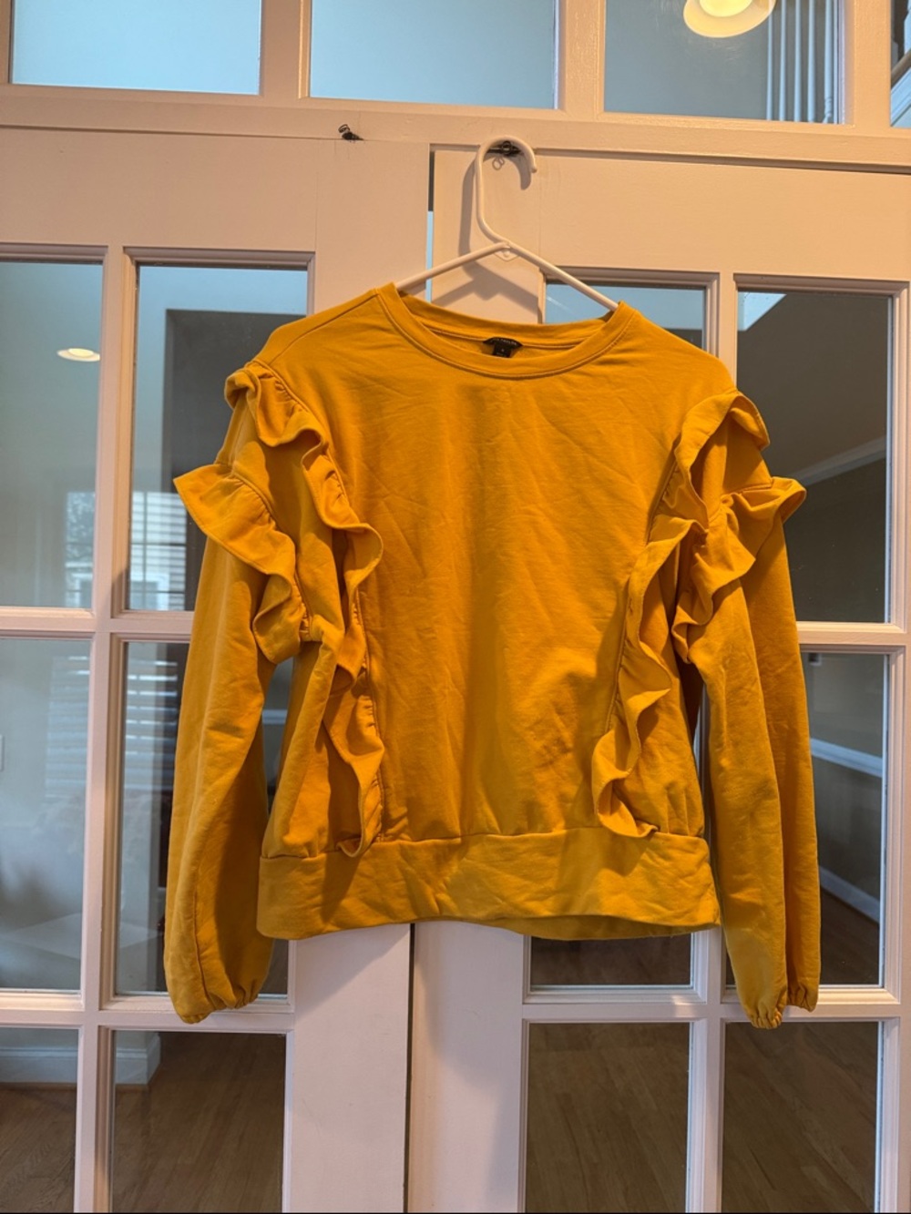 Ann Taylor Mustard Yellow Ruffle-Trim Sweatshirt